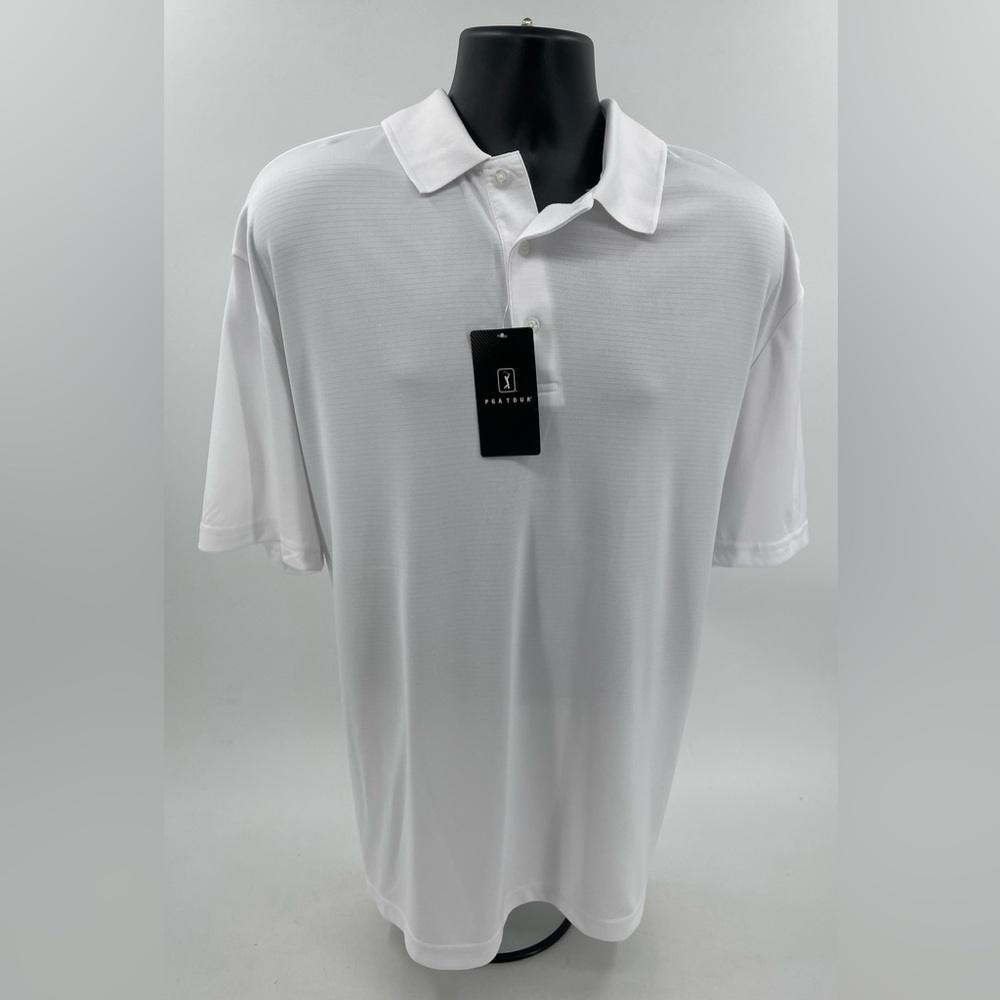 PGA Tour Men's XXL 2XL White Muted Stripe Polo‎ Short Sleeve Shirt New NWT